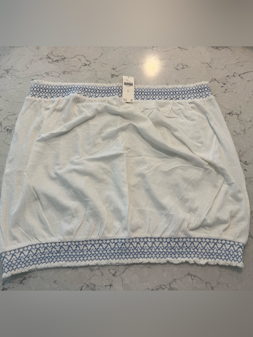 Anthropologie White Tube Top with Blue Trim Size XL NWT